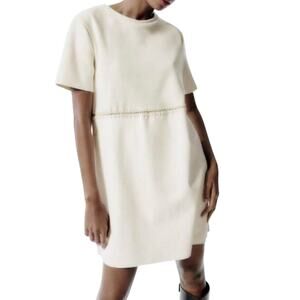 Zara mini dress pockets minimalist faux suede preppy classic butter yellow XL